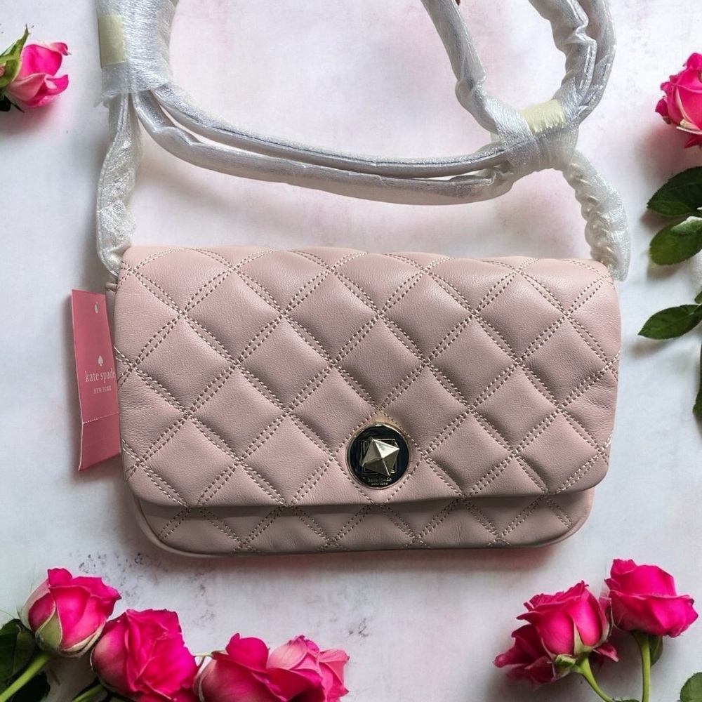 Kate Spade NWT Natalia Quilted Smooth Leather Turnlock Crossbody Rose Smโฆ - Picture 4 of 16